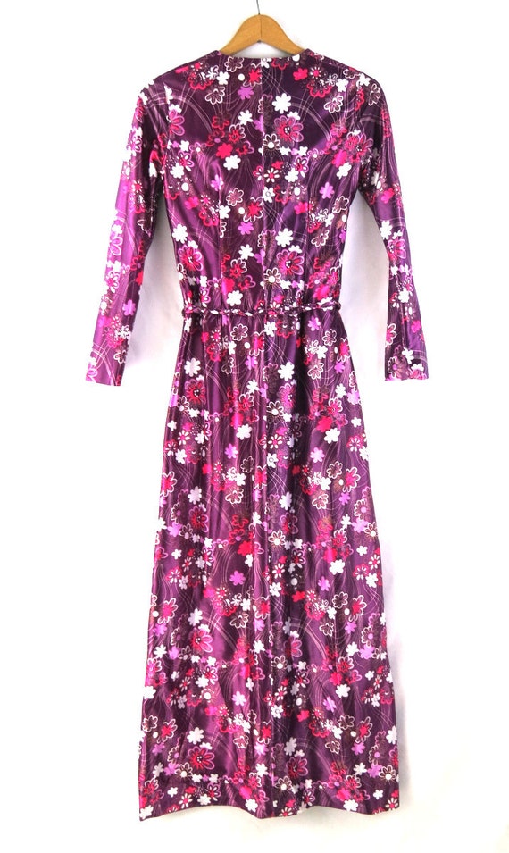 Long Maxi Floral Dress Retro 1970s Dress Purple F… - image 8