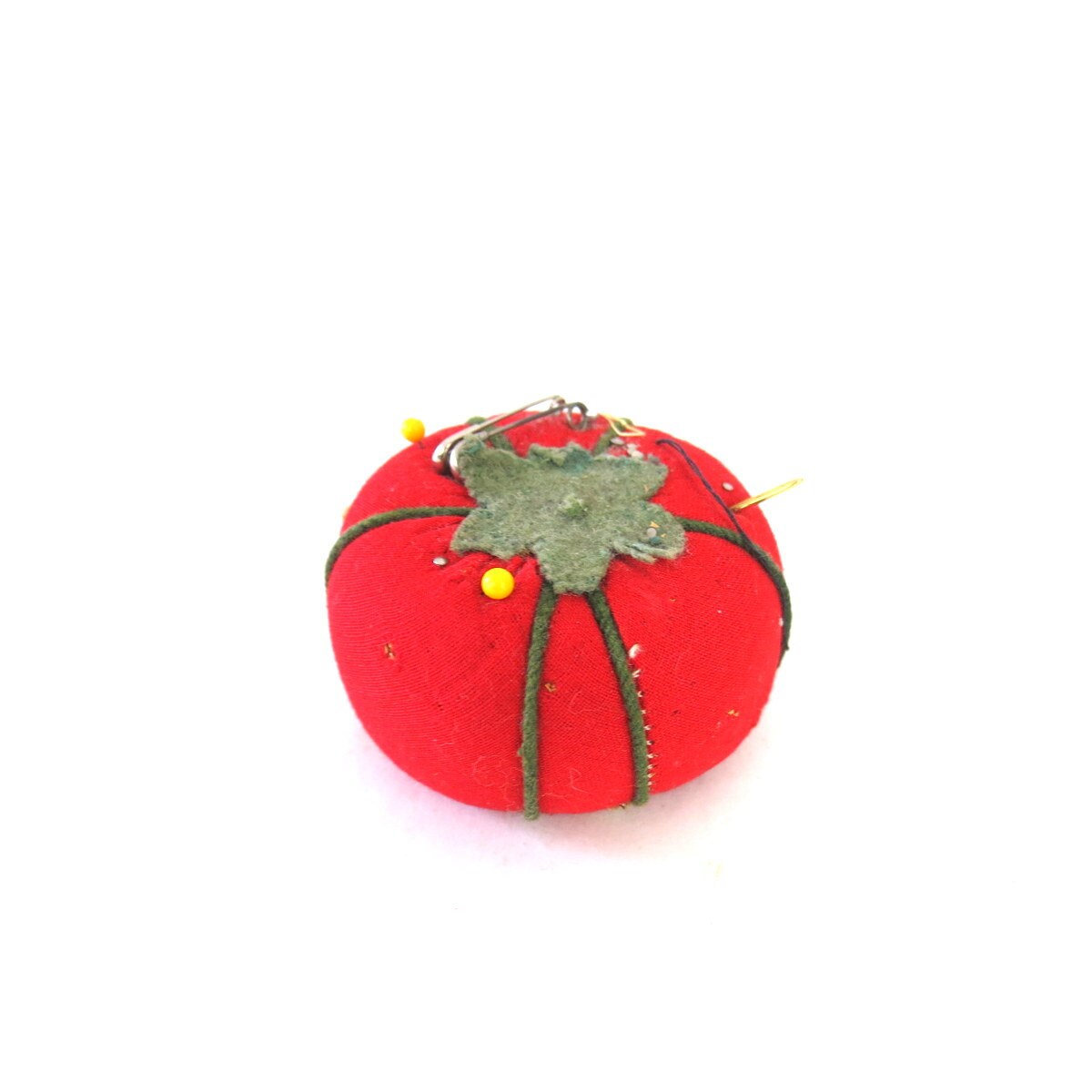 Vintage tomato Pin Cushion / Red Tomato Pincushion Holder / Sewing Gift
