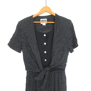 90s Polka Dot Rayon Jumpsuit: Vintage Black & White Pantsuit