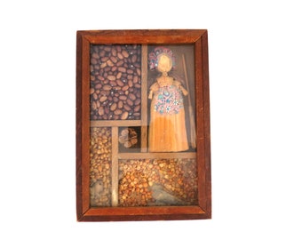 Vintage Framed Wood Shadow Box with Straw Doll