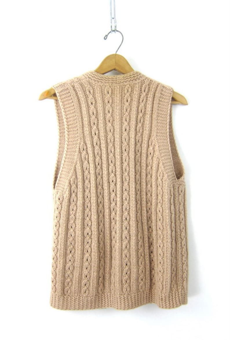 Long Knit sweater Vest Button Up Cableknit Cardigan Sweater top Boho Chic Button Down sweater with Pockets Women/'s Size Large