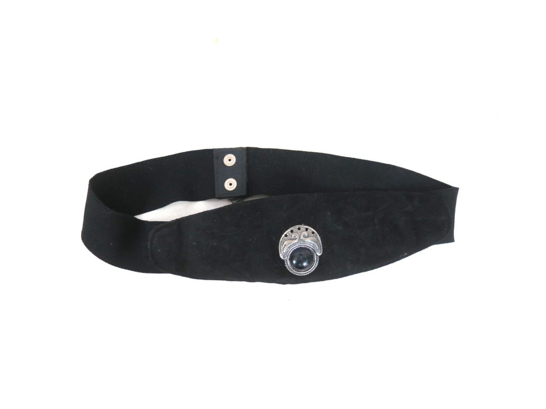 Wide Black Belt Suede Leather 1980s Vintage Belt With Silver  display picture 1
