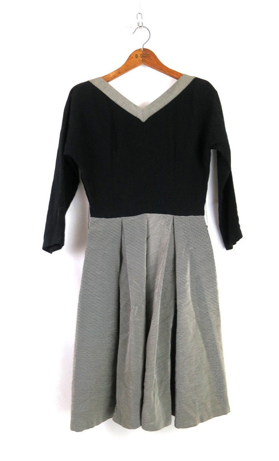 1950s Black Formal Dress 3/4 Sleeve Striped Skirt… - image 2