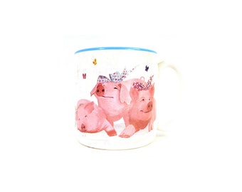 Vintage PIG Mug Blue & White Coffee Mug / Kitchen Diner Cafe Cup / Ceramic Coffee Cup Country Farmhouse Home Decor