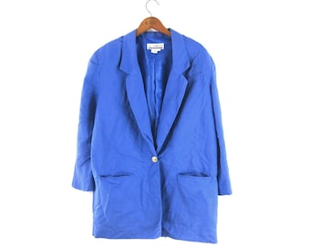 90s Blue Oversized Blazer: Vintage Preppy Jacket, Size 12