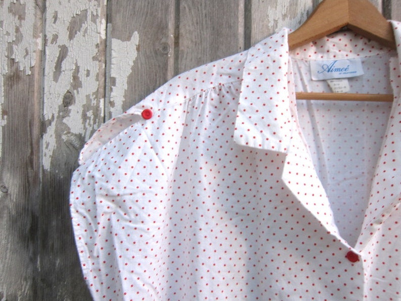 Polka Dot Shirt 1980s Collared Tshirt Preppy Red White Tee Etsy
