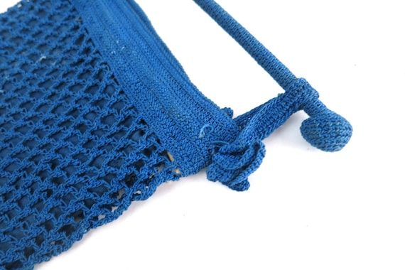 Small Blue Antique 1920s Purse Vintage Crochet Po… - image 3