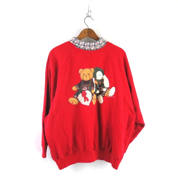 Novelty Teddy Bear Sweatshirt | Red Pullover Jumpe