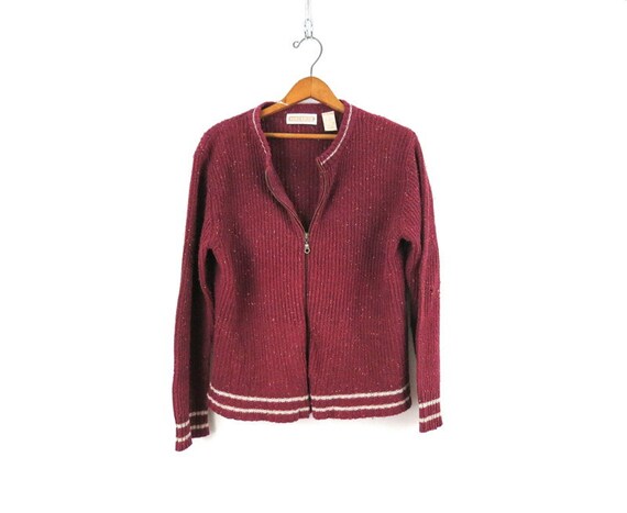 red zip up cardigan sweater