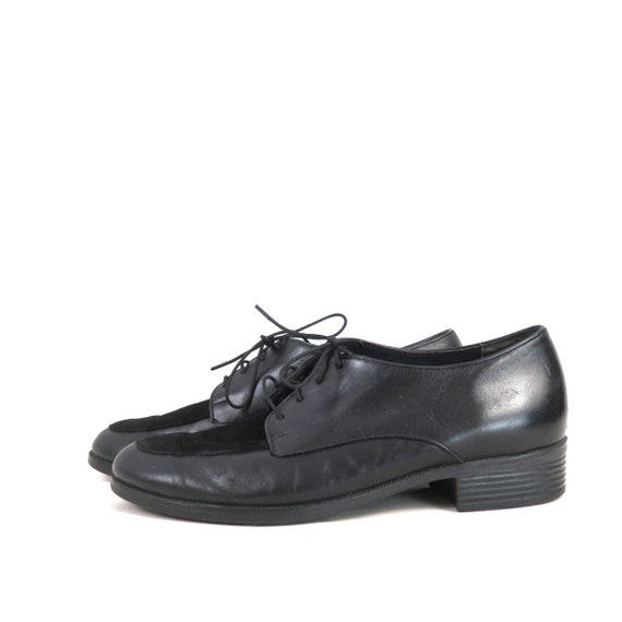 90s Black Leather Oxfords | Vintage 1990s Preppy … - image 1