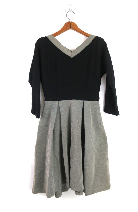 1950s Black Formal Dress 3/4 Sleeve Striped Skirt… - image 6