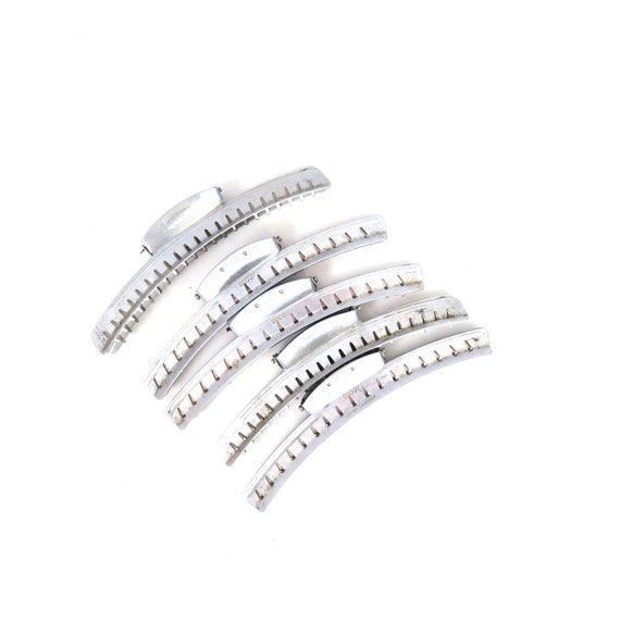 Vintage Silver Aluminum Hair Clips 5 Silver Metal… - image 1