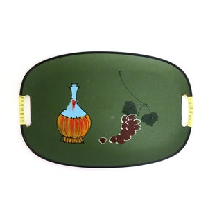 Large MCM hand painted tray / Platter with handles / Vintage Mod Table decor / green TV Tray Made in Japan