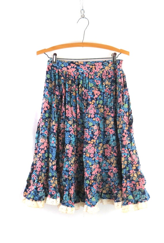 Floral Peasant Skirt High Waist Flower Pattern Sk… - image 4