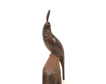 Vintage Hardwood Bird Statue Wood Carving, Rustic Southwest Home Decor Cabin