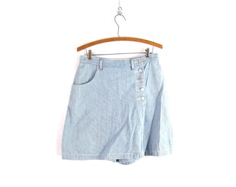 Denim Culottes Mini Skirt Shorts Vintage Pinstriped Skort Cotton Skirt Women's Shorts size 10