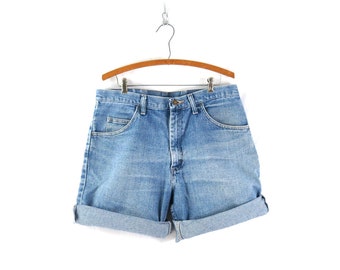 Long Blue Jean Shorts Relaxed Fit Denim Shorts Vintage Distressed Wrangler Work Shorts Men's Size 34