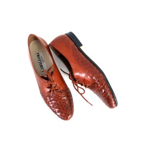 90s Woven Oxfords Brown Leather Braided Lace up Shoes Preppy 1990s