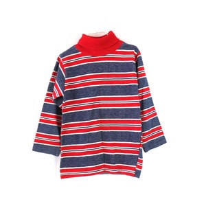 1970s Vintage Kid&#39;s Turtleneck Shirt | Red & Blue Striped Children&#39;s Shirt / Size 8