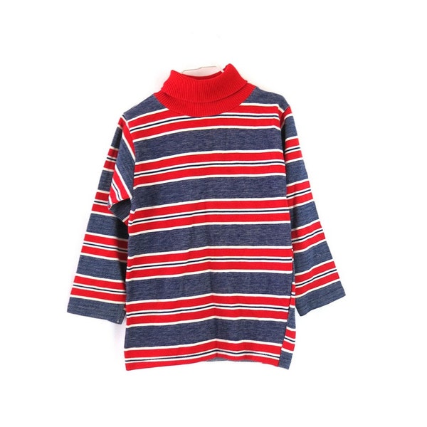 1970s Vintage Red Striped Turtleneck shirt | Retro Children's Shirt / Size 8
