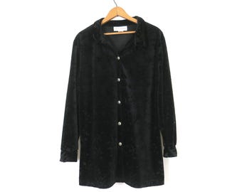Tunique En Velours Noir Avec Dentelles - Col V, Taille XL, Marque En Noir, Occasion En Excellent état