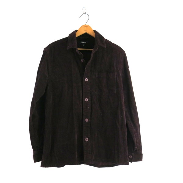 Dark Purple Corduroy Shirt 00s Vintage Cotton Shirt Button Up EXPRESS Shirt Women's Size Medium