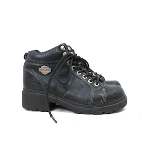 Vintage Harley Davidson Motorcycle Boots: Black Leather Biker Ankle Boots, Women&#39;s Size 8