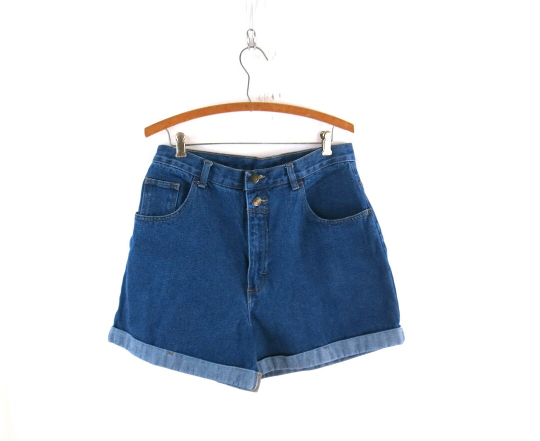 90s Dark Jean Shorts Blue Denim Shorts Vintage High Rise Etsy