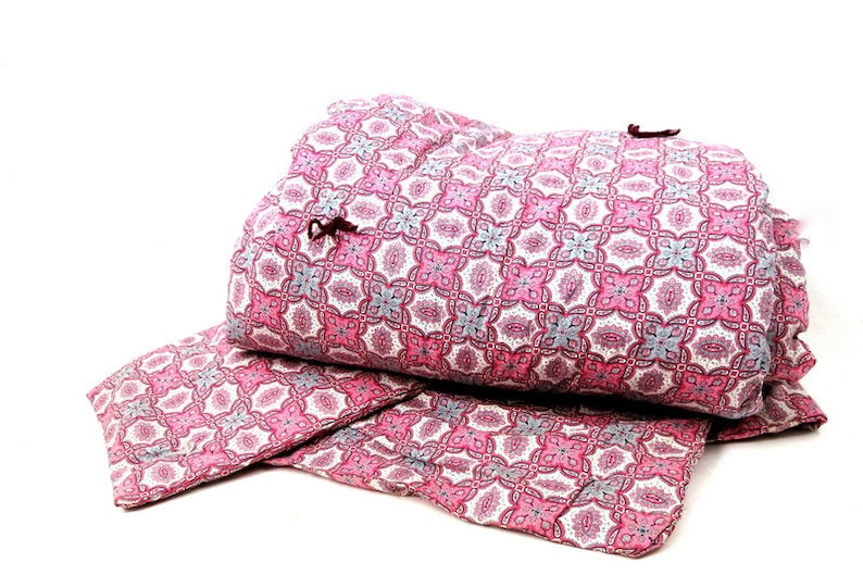Primitive Quilt Blanket Hand Tied Comforter Pink Shabby Chic Cotton fabric quilt Handmade blanket
