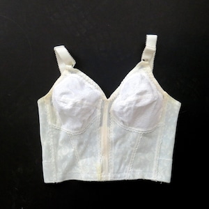 vintage 18 Hour Longline Playtex Bra White Bustier Floral Lace Bra / 36 B