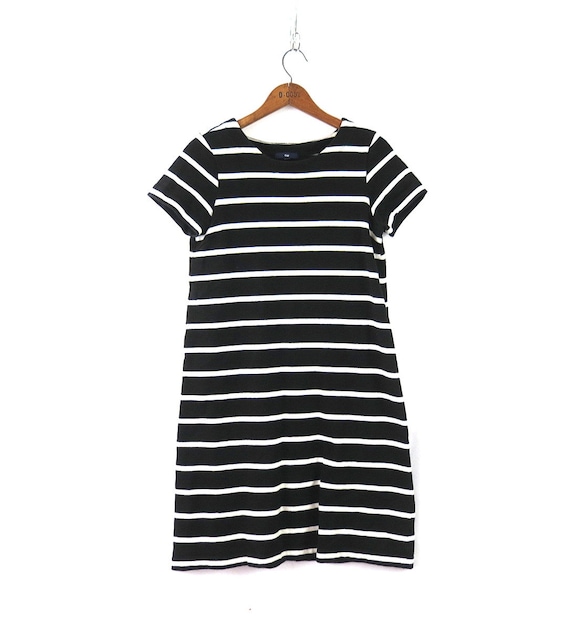 Black Striped Tshirt Dress Jumper 00s Cotton Dres… - image 1