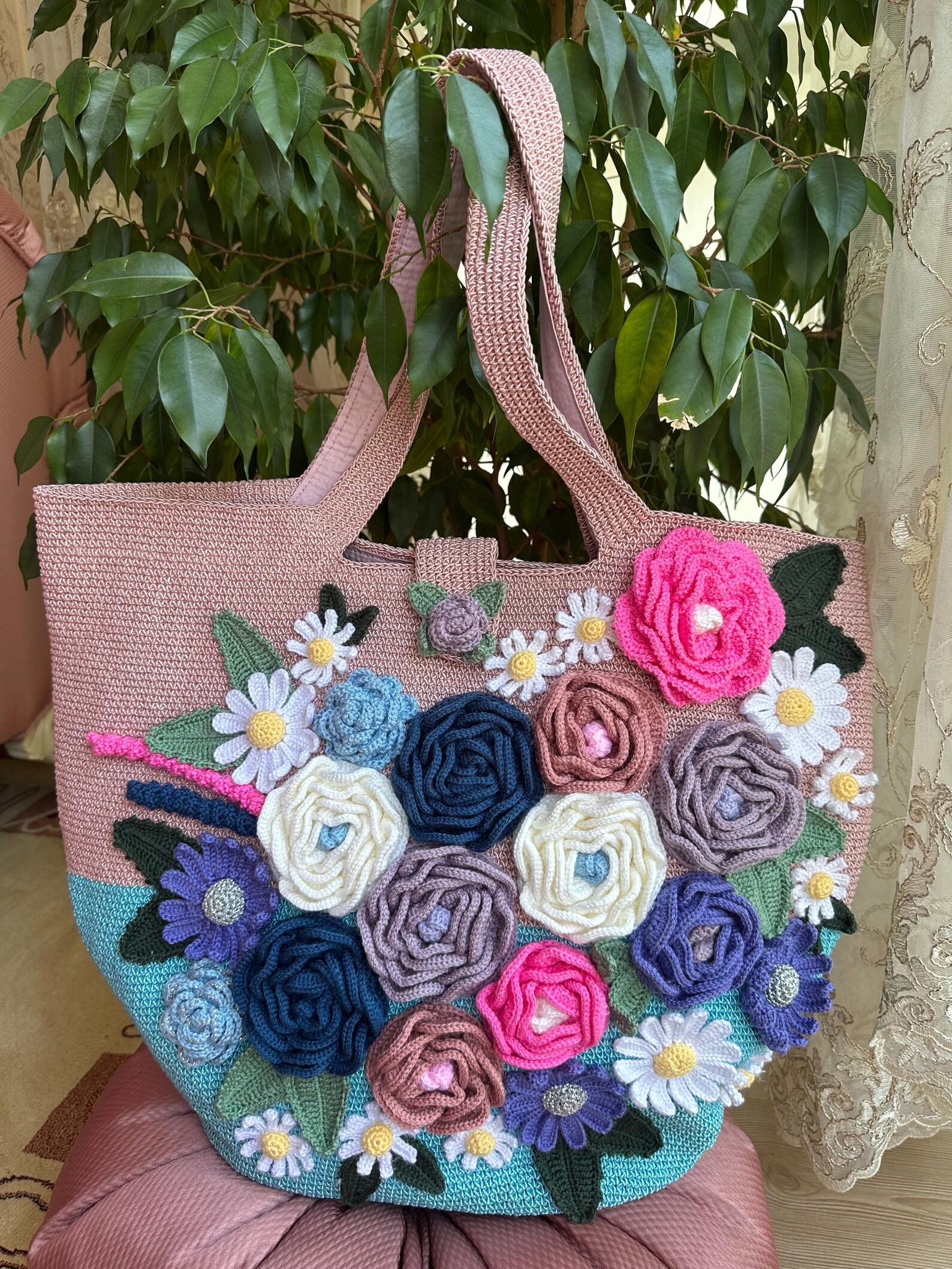 Floral Bow Beach Bag