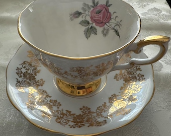 1PC Royal Standard Vintage Fine Bone China Tea Cup and Saucer Set - Gold Gilded Floral Design, Made in England 1960-1969
