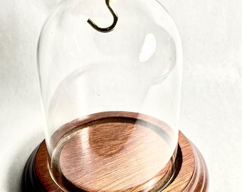 Pocket Watch dome 3 x 4&quot; glass dome with brass knob and reddish walnut base.  Brand new