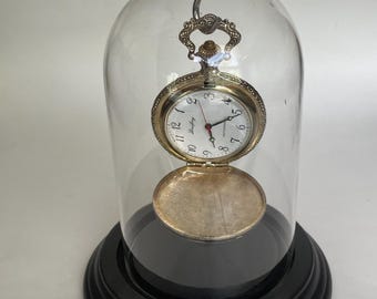 Pocket Watch dome 3 x 5&quot; glass dome with silver knob and black base.  Brand new.  Watch not included.