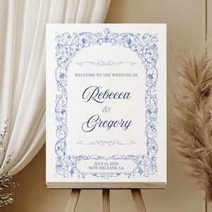 Ornate Blue Editable Wedding Welcome Sign | Customizable Digital Download | Canva Template | Welcome to our Wedding | Vintage | 18x24