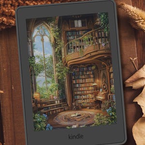 Magical Library Kindle Fullscreen Lock Screen: Romantasy B/W & Color Wallpaper (Digital Download)