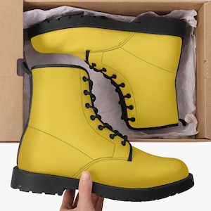 Yellow Leather Combat Boots| Goth Boots| Motorcycle Boots| Eco Friendly Boots| Martin Boots| Renaissance Boots| Unisex Vegan Leather Boots|