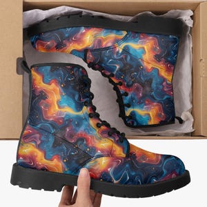 Buty bojowe Celestial Color Burst: unisexowe buty motocyklowe ze skóry wegańskiej