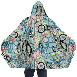 Capa abstracta para festivales rave: abrigo de invierno con capucha de polar