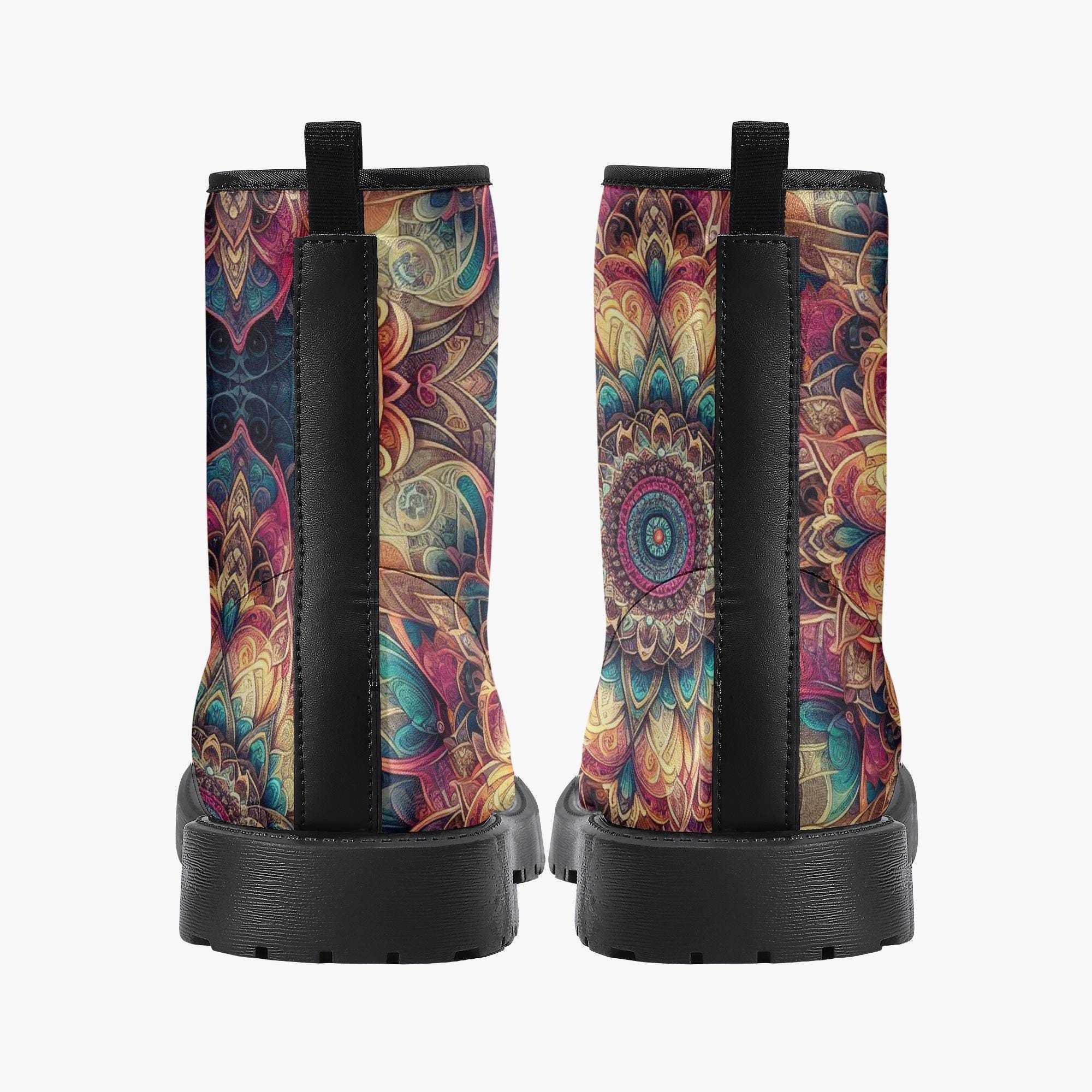 ELECTRO THREADS Floral Mandala Combat Boots Unisex Mens 11 M Women’s 12.5 EUC+ Hummingbird Vintage Mandala Women main image 4