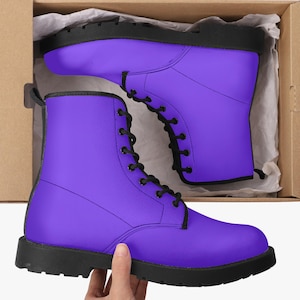 Purple Leather Combat Boots| Goth Boots| Motorcycle Boots| Eco Friendly Boots| Martin Boots| Renaissance Boots| Unisex Vegan Leather Boots|