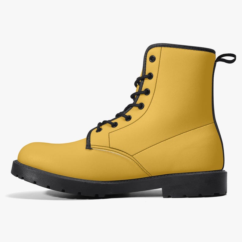 Daisy Yellow Vegan Leather Combat Boots: Unisex Goth Motorcycle Style image 6
