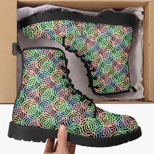 Rainbow Circles Combat Boots| Goth Boots| Motorcycle Boots| Eco Friendly Boots| Martin Boots| Renaissance Boots| Unisex Vegan Boots|