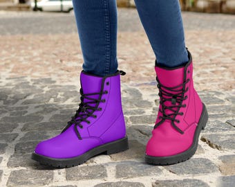 Pink and Purple Vegan Leather Unisex Combat Boots
