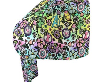 Superhero Floral Scrub Cap| Unisex Tie Back Scrub Cap| Scrub Cap Men Women Funny| Cottagecore Scrub Cap| Gift for Nurse Doctor| Nerdy Clinic
