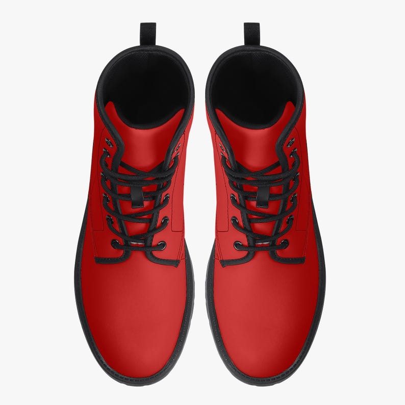 Botas de combate de couro vegano vermelho: estilo gótico unissex para motociclistas imagem 5