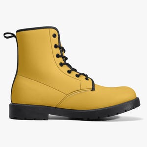 Daisy Yellow Vegan Leather Combat Boots: Unisex Goth Motorcycle Style image 5