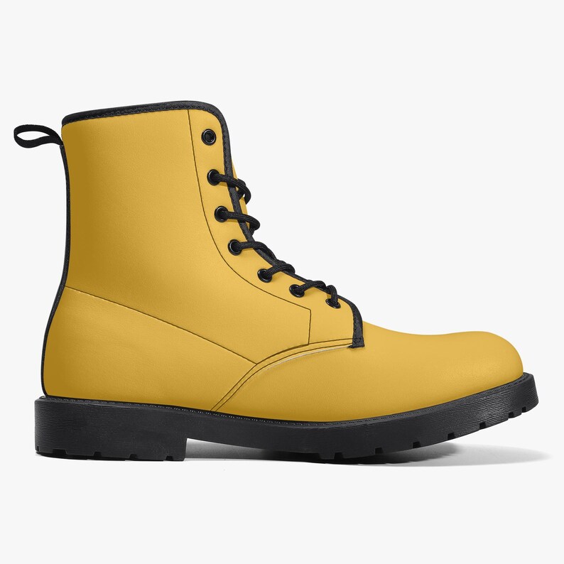 Daisy Yellow Vegan Leather Combat Boots: Unisex Goth Motorcycle Style image 5