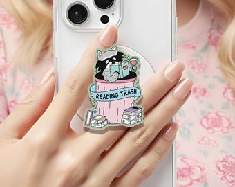 Reading Trash Raccoon Holographic MagSafe grip |Kindle Decoration |Spicy Reader Cute Phone Holder |Kobo Grips |Book Lover Gift |Gift for her